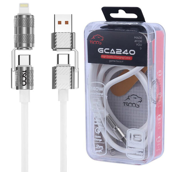 کابل شارژ چند کاره فست شارژ 240 وات تسکو مدل GCA-240 سفید (گارانتی 18 ماهه تسکو)