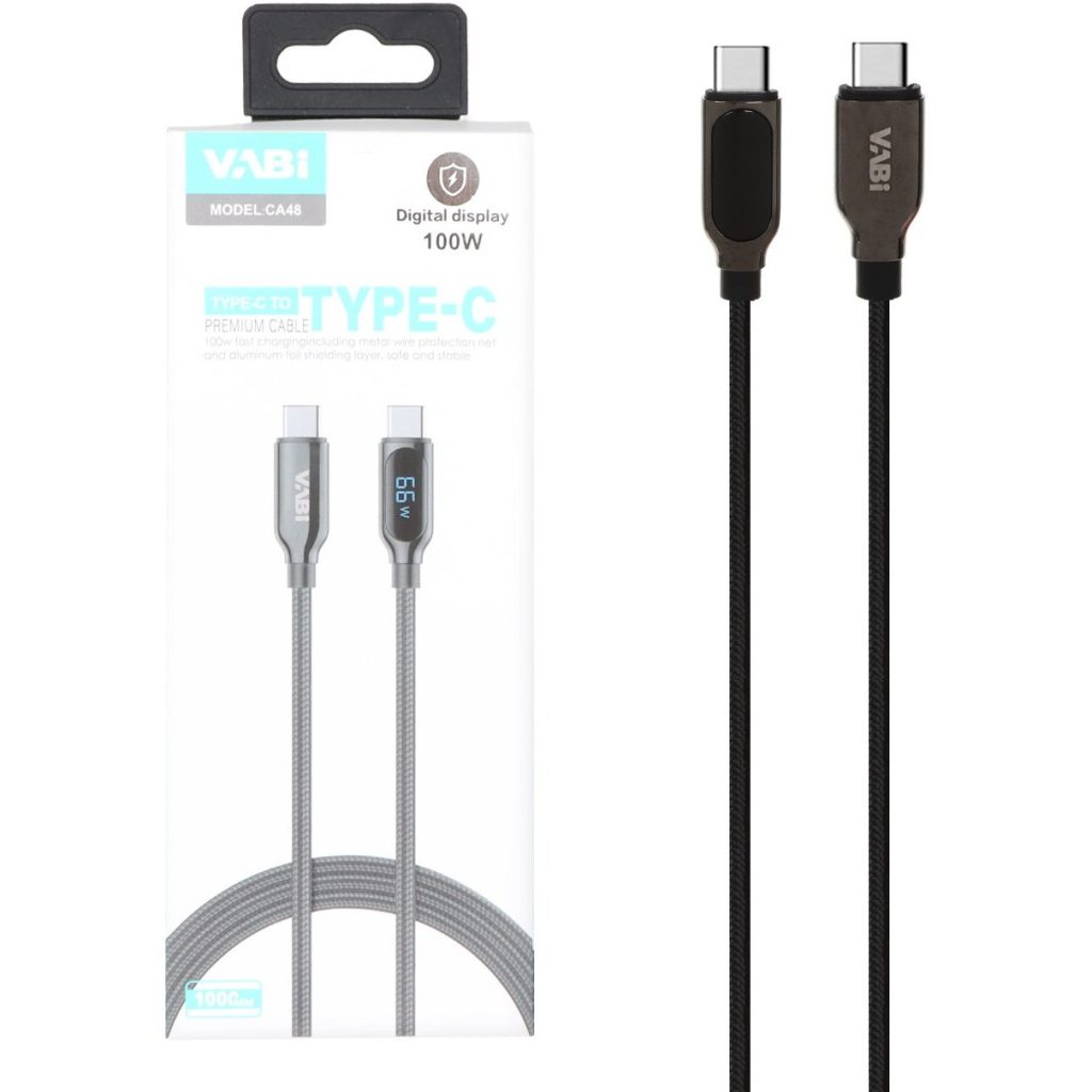 کابل شارژ فست VABI Type-C To Type-C مدل CA48 100W - مشکی (به همراه نمایشگر دیجیتال )